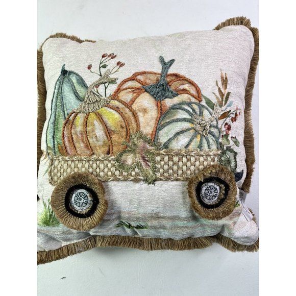 2 Throw Pillow Pumpkin Autumn Hill Thanksgiving Beaded Embroidered Fall Decor - Picture 5 of 10